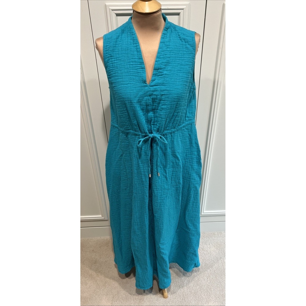 Chico's Sleeveless Maxi Gauze Dress Size Large Teal Blue Beach Coastal Modest